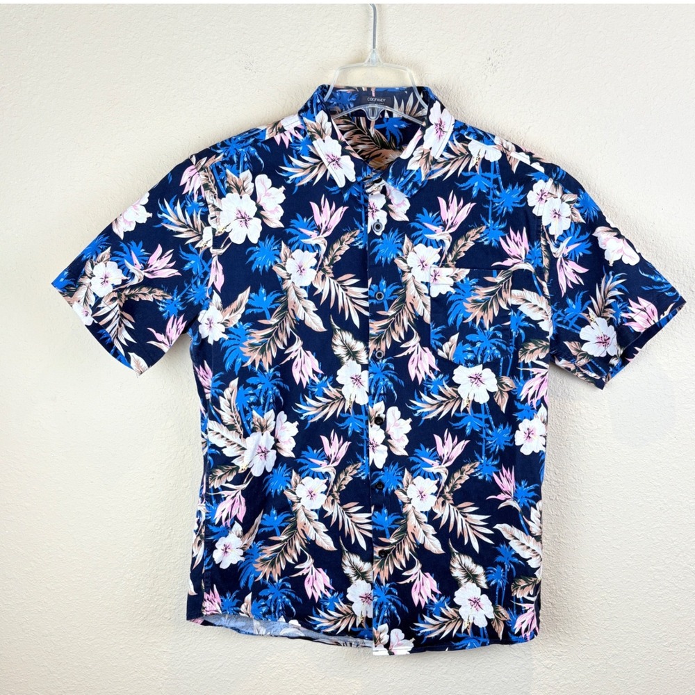 Coofandy Mens Medium Short Sleeve Blue Tropical Floral Hawaiian Shirt‎
